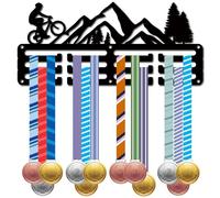 CREATCABIN Porte-Médailles Cyclisme,Présentoir Médailles Sport en Métal à Suspendre en Fer,Petit Support Décoration pour Hommes et Femmes,Badge Mural pour la Maison,Cadeau Médaillé Vélo,Noir 29x13cm