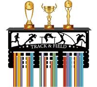 CREATCABIN Porte-Médailles D'Athlétisme avec Étagère à Trophées,Cadre Mural en Métal,Support Médailles Sport en Fer,Organisateur pour Accrocher des Médailles,Course,Saut,Lancer,Récompenses 40x20x10cm