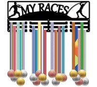 CREATCABIN Porte Médailles D'Athlétisme Présentoir pour Médailles Sport Cordon Récompense Course Rubans Organisateur Support Métal Noir Monté pour Suspension Murale Course Joueurs Mes Courses 40x15cm