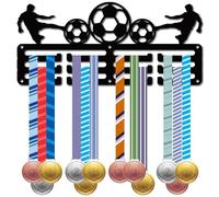 CREATCABIN Porte Médailles de Football Présentoir Mural en Métal Support pour Médailles avec Vis pour Suspendre et Afficher Les Médailles Coffret Cadeau de Sécurité 29x13cm Noir