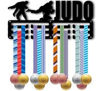 CREATCABIN Porte Médailles de Judo Présentoir Cordon Ruban 3 rangée Petit Crochet Mural en Métal Noir Décoration Montée Sur Cadre pour Suspendre 40 récompenses Ou Plus Athlètes Sportifs Course 29x13cm