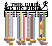 CREATCABIN Porte-médailles de sport pour fille - Cadre en fer - Support mural en métal pour accrocher plus de 60 médailles de marathon - 40 x 15,9 cm - This Girl is on Fire