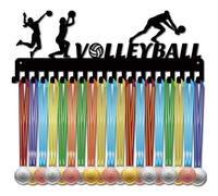 CREATCABIN Porte-Médailles De Volleyball Porte-Médailles Présentoir Sport Metal Suspension Athlète Prix Fer Décoration Murale avec 20 Crochets pour Jeu Mural Volleyball Noir 40x15cm