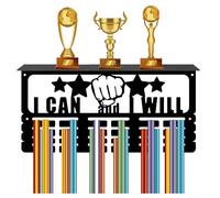 CREATCABIN Porte-Médailles Étagère Trophées Présentoir Médailles avec Support D'Étagère Sports Support Mural 4 rangée pour Course Pied Natation,Support Récompenses 40x20x10cm-Je Peux et Je Le Ferai