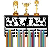 CREATCABIN Porte Médailles Football Étagère D'Affichage pour Trophées Support Médailles Métal pour Montage Mural Peut Contenir 60médailles Ou Plus Rubans Support D'Organisation avec Étagère 40x20x10cm