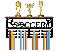 CREATCABIN Porte-Médailles Football,Étagère pour Trophées,Présentoir pour Médailles Football avec Étagère,Petit Support Mural pour Sports,4 rangée,Peut Contenir pour,Course Pied,Natation,29x13x10cm