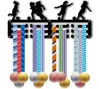 CREATCABIN Porte Médailles Football Présentoir Récompenses Petit Support Métal pour Femmes Ruban Course Sportive Support Mural pour Médailles Étagère pour Suspendre 40+récompenses Badge Maison 29x13cm