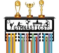 CREATCABIN Porte Médailles Gymnastique Étagère pour Trophées Sport avec 12 Crochet Présentoir Noir pour Médailles Décoration Murale Support Étagère pour Récompenses Médaillés Course Femmes 40x20x10cm