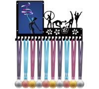 CREATCABIN Porte Médailles Gymnastique Porte Médailles Sport avec Cadre Photo Rubans Récompenses Fer Noir Support Rangement Métal pour Montage Mural Peut Contenir 20 récompenses Ou Plus 42x25cm