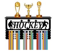 CREATCABIN Porte-Médailles Hockey,Étagère Trophées,Présentoir Médailles avec Support D'Étagère,Support Mural pour Sports,4 rangée,pour Gymnastique,Football,Course Pied,Natation,Récompenses,40x20x10cm