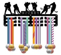 CREATCABIN Porte-Médailles Hockey,Support Médaille,Cadre Sport en Fer Suspendre sur 40 Prix,Petits Crochets Médailles,Organisateur pour Mur,Maison,Badge,Médailles Joueur Hockey sur Glace,29x13cm,Noir