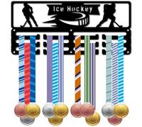CREATCABIN Porte Médailles Hockey sur Glace Présentoir Médailles Décoration Murale pour Récompenses Sportives Petit Support Métal Suspendre pour Maison Badge Médaillé Gymnastique Noir 29x13cm