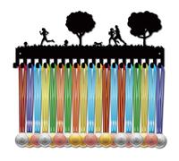 CREATCABIN Porte-Médailles Jogging,Support Mural Médailles Park Run,Étagère,Cintre pour Médailles,Arbres Noirs,Décoration Murale,Organiseur Médailles pour Suspendre Plus 60 médailles,Ruban 40x15cm