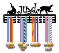 CREATCABIN Porte-Médailles Judo,Présentoir Médailles Compétition,Cadre Noir,Récompenses Course D'Athlète,Crochets Fer,Décoration MuraSur Plus 60 médailles pour Joueurs Judo Sportif,Gymnastique 40x15cm