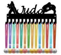 CREATCABIN Porte-Médailles Judo,Présentoir pour Médailles Course,Cadre Noir avec Crochets,Petit Athlète,Récompenses Suspendre,Support Mural Fer,Décoration pour Joueurs Sportifs,Gymnastique,29x13cm