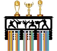 CREATCABIN Porte-Médailles Karaté,Étagère Trophées,Présentoir Médailles avec Support D'Étagère,Support Mural pour Sports,4 rangée,Peut Contenir pour Support Récompenses Football,Course Pied,40x20x10cm