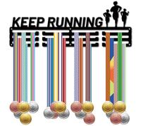 CREATCABIN Porte Médailles Keep Running Iron Sport Medal Hanger Support Mural Badges Récompense Rubans Exposition 3ligne Crochets Séparés pour Coureurs Marathoniens Athlètes Champions Gagnants 15x40cm
