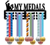 CREATCABIN Porte-Médailles Mes Médailles Course Pied,Présentoir pour Médailles Sport,Petit Cadre en Métal Noir,Décoration sur Plus 40 médailles pour Les Joueurs Marathon Muraux,Athlètes 29x13cm