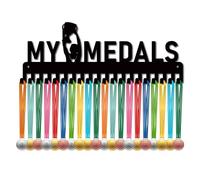 CREATCABIN Porte-Médailles Mes Médailles Présentoir Médailles Danse Métal Suspendre Récompenses en Fer avec 20 Crochet pour Mur Maison,Badge,Course,Course à Pied,Gymnastique,Natation,Noir 40x15cm