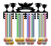 CREATCABIN Porte-Médailles Mes Médailles Support Présentation Médailles Sport Cadre Fer Noir Supports Muraux Suspendre 60 récompenses pour Athlètes Cours D'Exécution Football 40x15cm Mes Médailles