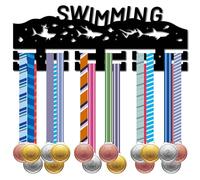 CREATCABIN Porte-Médailles Natation en Bois pour Le Sport,Présentoir pour Médailles Nageur,Cadre Mural sur 30 médaille,Support Ruban,Requin pour Athlètes Compétition Natation,Médaillés 40x15 cm