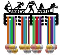 CREATCABIN Porte-Médailles Porte-Médailles Présentoir Médailles Sports Métal Suspendu Récompenses Fer Petit Support Décor Récompenses pour Hommes Mur Accueil Badge Course Noir 29x13cm-Athlétisme