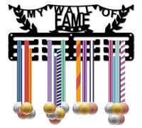 CREATCABIN Porte-Médailles Présentoir à Médailles Métal à Suspendre pour Récompenses Fer,Petit Support pour Mur de Maison,Badge,Course à Pied,Football,Danse,Médaillé,Noir 29x13cm- My Wall of Fame