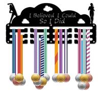 CREATCABIN Porte-Médailles Présentoir Médailles Métal Suspendre pour Récompenses Fer Petit Support Mural pour Badge de Course Pied,Football,Danse,Médaillé Noir 29x13cm-I Believe I Could So I Did
