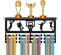CREATCABIN Porte Médailles Présentoir Récompenses Basket Ball Étagère Murale Décorative Compétition Sportive Rubans Organisateur Porte Médailles Métal pour Accrocher 60 récompenses Ou Plus 40x20x10cm