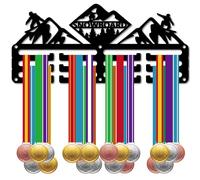 CREATCABIN Porte-Médailles Snowboard Support Médaille Sport Présentoir Médailles Noires Ruban Récompenses D'Athlète Snowboard Petit Crochet Noir Support Mural Sur 40médailles pour Joueurs Noël 29x13cm