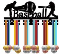 CREATCABIN Porte Médailles Sport Baseball Acrylique Support Mural pour Médailles Présentoir Récompenses 2 Ligne Badge Ruban Exposition Crochets pour Compétition D'Athlètes Champions Gagnants 29x13cm