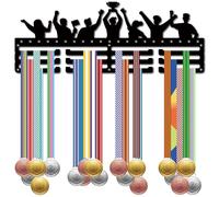 CREATCABIN Porte Médailles Sport Fer Support Mural Médailles Badges Rubans Exposition 3 Ligne Crochets Séparés pour Coureurs Marathoniens Basket Ball Football Compétition Champions Gagnants 15x40cm