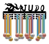 CREATCABIN Porte Médailles Sport Judo Présentoir Médailles Métal Noir Rubans Récompenses Crochets Suspension Support Fer Cadre Mural pour Coureurs Compétition Course Victoire Gymnastique Danse 40x15cm