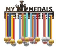 CREATCABIN Porte Médailles Sport My Medals Porte Médailles Fer Support Mural Badges Ruban Support D'Exposition 3ligne Crochets Suspension Rétro Dorés pour Affichage Récompenses Champion Course 15x40cm