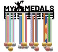 CREATCABIN Porte Médailles Sport My Medals Porte Médailles Fer Support Mural pour Badges Rubans Support D'Exposition 3 Ligne Crochets Séparés pour Basket Ball Football Course Pied Compétition 15x40cm
