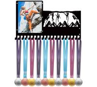 CREATCABIN Porte Médailles Sport Présentoir Récompenses avec 20 Crochet Cadre Photo Ruban d'escalade Métal Noir Support Mural pour Plus 20 récompenses Athlètes à Domicile Médaillés Courses 42x25cm