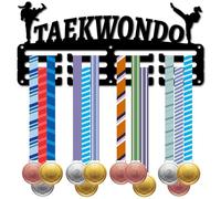 CREATCABIN Porte Médailles Taekwondo Métal pour Petites Récompenses Sportives Présentoir Mural Décoration Murale 3 rangée Peut Contenir 40 médailles Ou Plus pour Femmes Athlètes Joueurs Badges 29x13cm