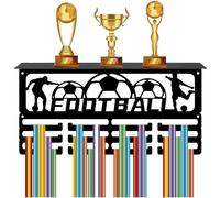 CREATCABIN Porte Médailles Trophées Football Présentoir pour Médailles Support Récompenses Sportives Métal avec Étagère pour Trophées Montage Mural Suspension 60médailles Ou Plus D'Athlètes 40x20x10cm