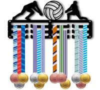 CREATCABIN Porte Médailles Volley Ball Présentoir Récompenses Sportives 12 Crochet Séparé Petit Support Mural Métal pour Médailles Peut Contenir 40 récompenses Ou Plus Organisateur Rubans 29x13cm