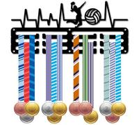 CREATCABIN Porte Médailles Volley Ball Support Mural pour Médailles Sport Cadre Fer Décoration Rangement Cintre 3 Ligne Crochets pour Gagnants 60+ médailles Rubans Organisateur Affichage 29x13cm