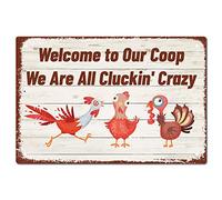 CREATCABIN Poulet Plaque en Métal We are All Cluckin' Crazy Funny Poster Plaques avec Citations Rétro Décoration Murale Animaux Ornements Vintage pour Ferme Cour Ferme Maison Salon 12 x 8,(5) cm