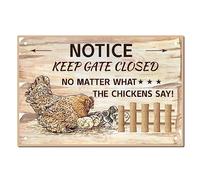 CREATCABIN Poulet Tin Sign Vintage Metal Signs Peinture Retro Farmhouse Plaque Poster Wall Art Plaque For Garden Porch Bathroom Kitchen Cafe Wall Christmas Decor 30 x 21 cm-Keep The Gate Closed