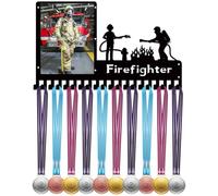 CREATCABIN Présentoir à Médailles en Métal avec 20 Crochet pour 20 médailles Ou Plus. Support Mural pour Médailles Cadre Noir pour Sportifs Athlètes Médaillés Courses 42x25cm