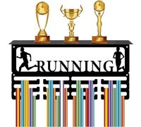 CREATCABIN Présentoir Médailles Course Pied,Étagère Trophées,Porte-Médailles avec Support D'Étagère,Support Mural Métal 4 rangée,Peut Contenir Plus 70 médailles pour Coureurs Marathon Ruban 40x20x10cm