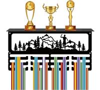 CREATCABIN Présentoir Médailles Course Pied,Étagère Trophées,Support Médaille avec Étagère,Support Montagne,Sport,Support Mural Suspendu Métal,Peut Contenir Plus 70 médailles Compétition,40x20x10cm