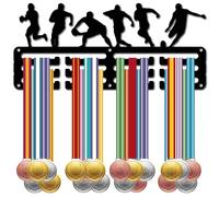 CREATCABIN Présentoir Médailles de Rugby,Support de Sport,Cadre Mural en Fer,Petits Crochets en Métal pour Suspendre des Médailles,Football,Basket-Ball,Récompenses D'Athlète de Football,29x13cm,Noir