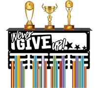 CREATCABIN Présentoir Médailles Étagère Trophées Porte-Médailles avec Support D'Étagère Never Give Up Sports 4 Rangées Support Mural Suspendu Métal Peut Contenir 70+ Médailles Compétition 40x20x10cm