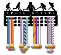 CREATCABIN Présentoir Médailles Hockey,Cintres Médailles,Support Sport,Crochets pour Suspendre Récompenses,Petit Cadre Mural Métal,Cintre pour Médailles,Organisateur Badges,Noir,40 pouces,Noir 29x13cm