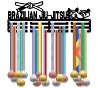 CREATCABIN Présentoir Médailles Jiu Jitsu Brésilien Support Médaille Métal Support Médaille Sport Judo Race Competition Awards Crochets Noir Fixation Murale pour Accrocher 60+médailles Sport 40x15cm