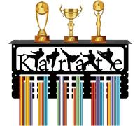 CREATCABIN Présentoir Médailles Karaté Étagère,Support Trophées,Cadre Sport,Support Mural Fer,Crochets Médailles Métal,Organisateur pour Accrocher,Récompenses Kongshoudao Taekwondo 40x20x10cm,Noir